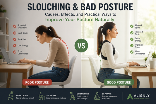 person demonstrating slouching and improved posture